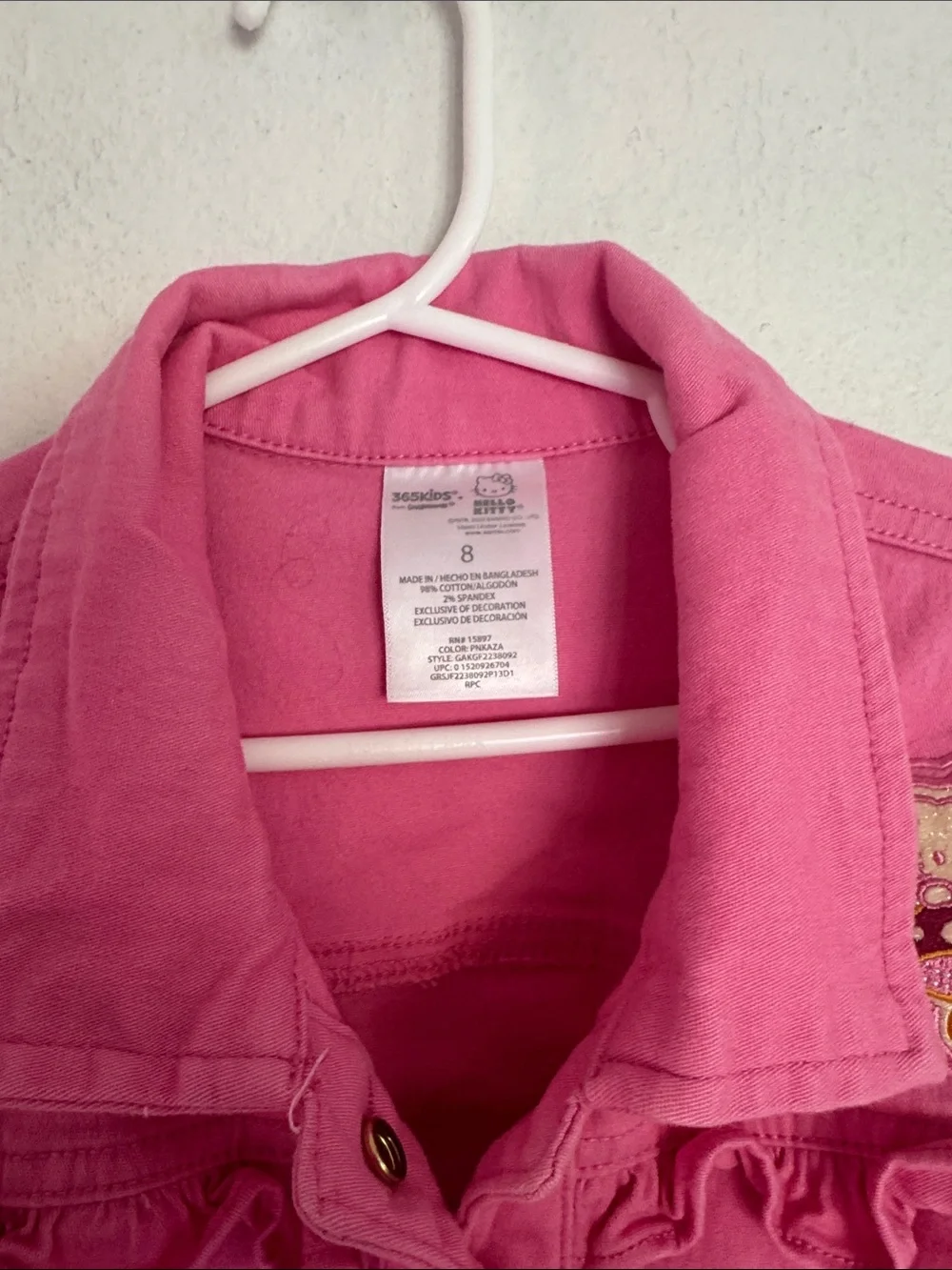 Girls' Pink Hellp Kitty Denim Jacket with Ruffle Trim